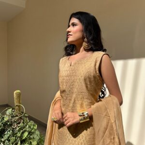 Golden Banarsi Co-ord Set With Dupatta