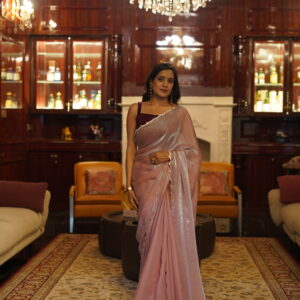 Blush Light Pink Shimmer Saree