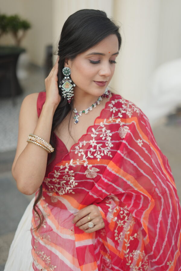 Red & White Bandhani Lehenga Choli Set
