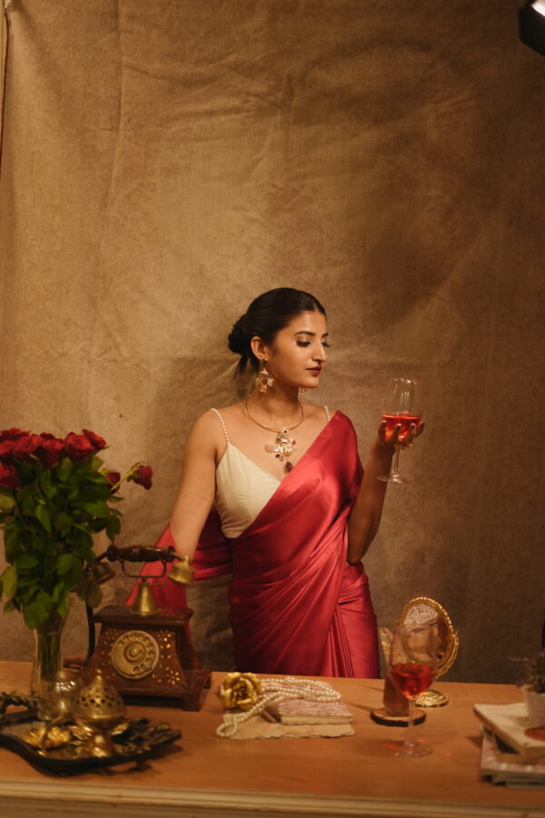 Cherry Red Satin Saree