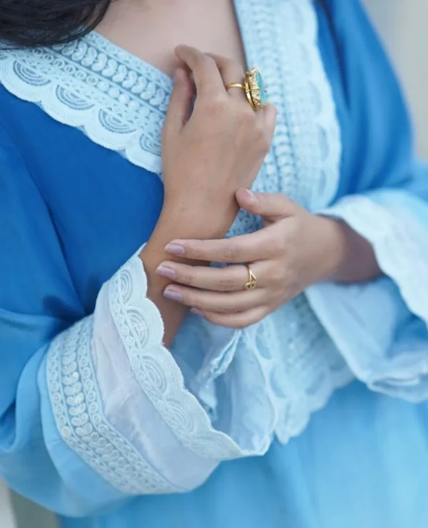 Embroidered Chiffon Blue Kurti