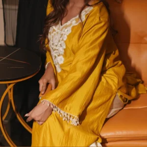 Embroidered Silk Yellow Kurti