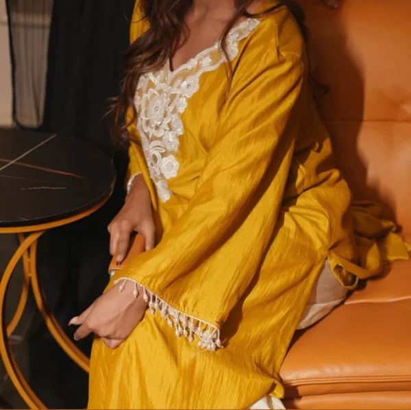 Embroidered Silk Yellow Kurti
