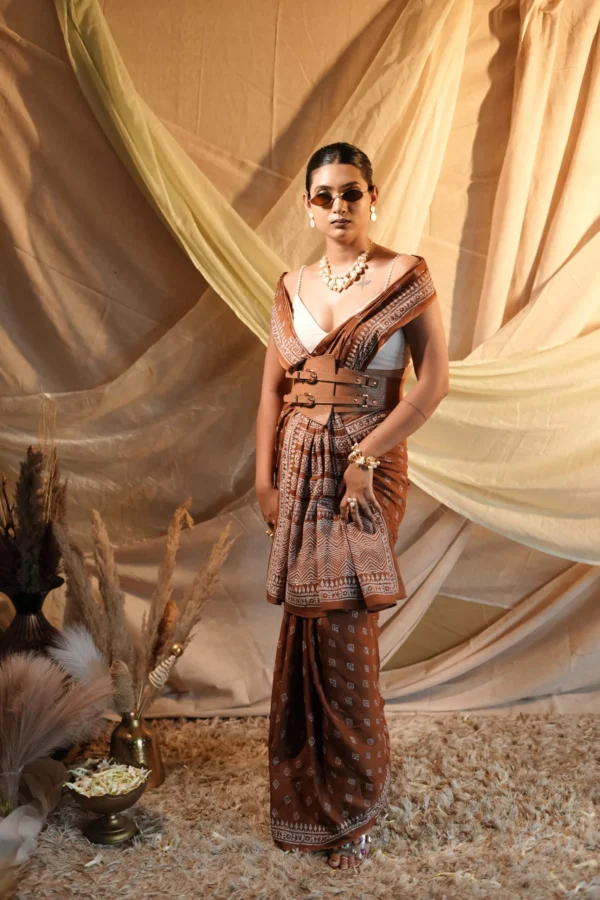 Caramel  Block Printed Saree