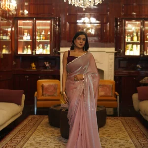 Blush Light Pink Shimmer Saree