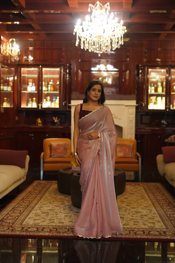 Blush Light Pink Shimmer Saree