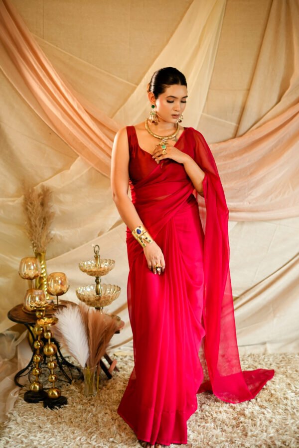 Red Cranberry Saree - Image 4