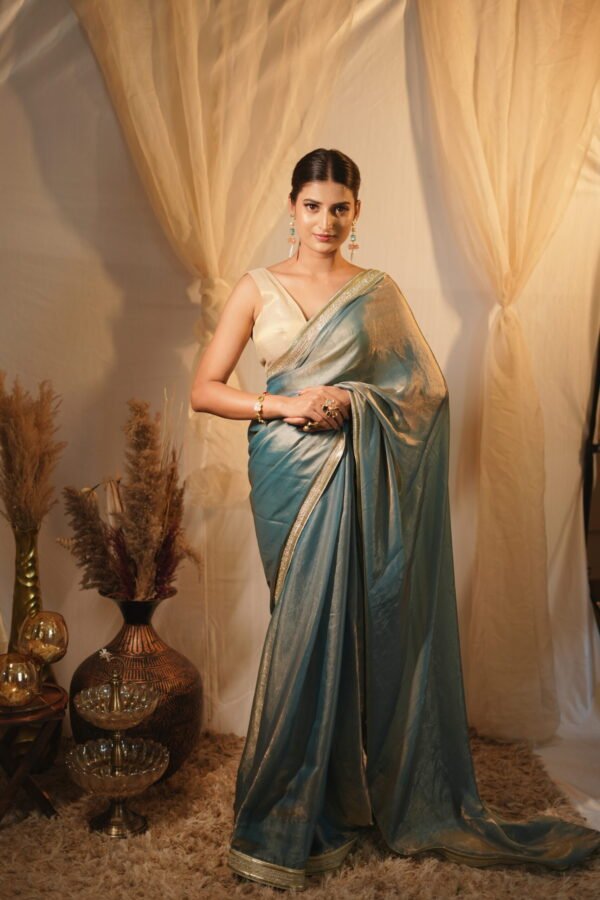 Ash Blue Saree - Image 3