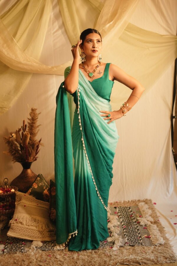 Teal Ocean Saree - Image 3