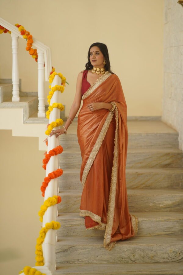 Orange Shimmer Saree - Image 2