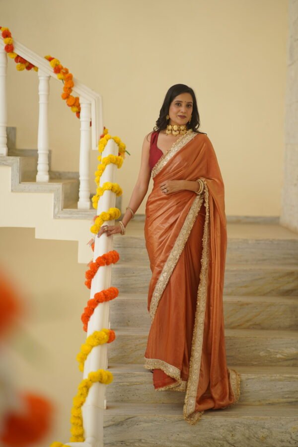 Orange Shimmer Saree - Image 3