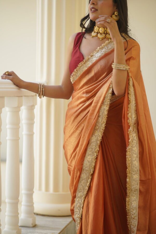 Orange Shimmer Saree - Image 4