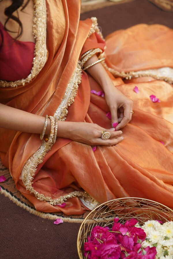 Orange Shimmer Saree - Image 6