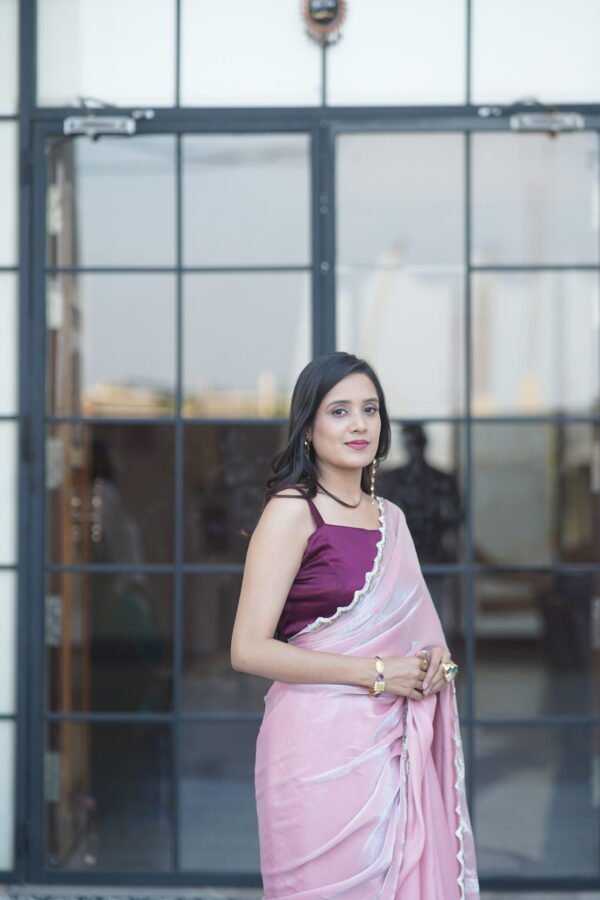 Blush Light Pink Shimmer Saree - Image 2