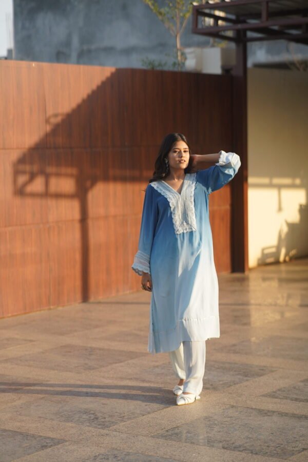 Embroidered Chiffon Blue Kurti - Image 2