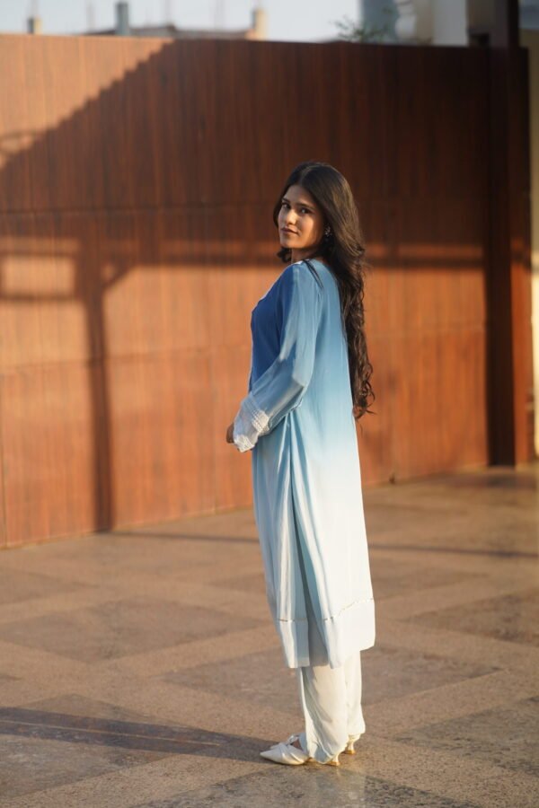 Embroidered Chiffon Blue Kurti - Image 4
