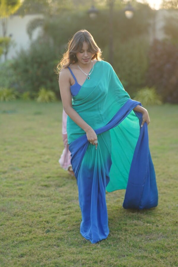 Blue and Green Shaded Saree - Image 2