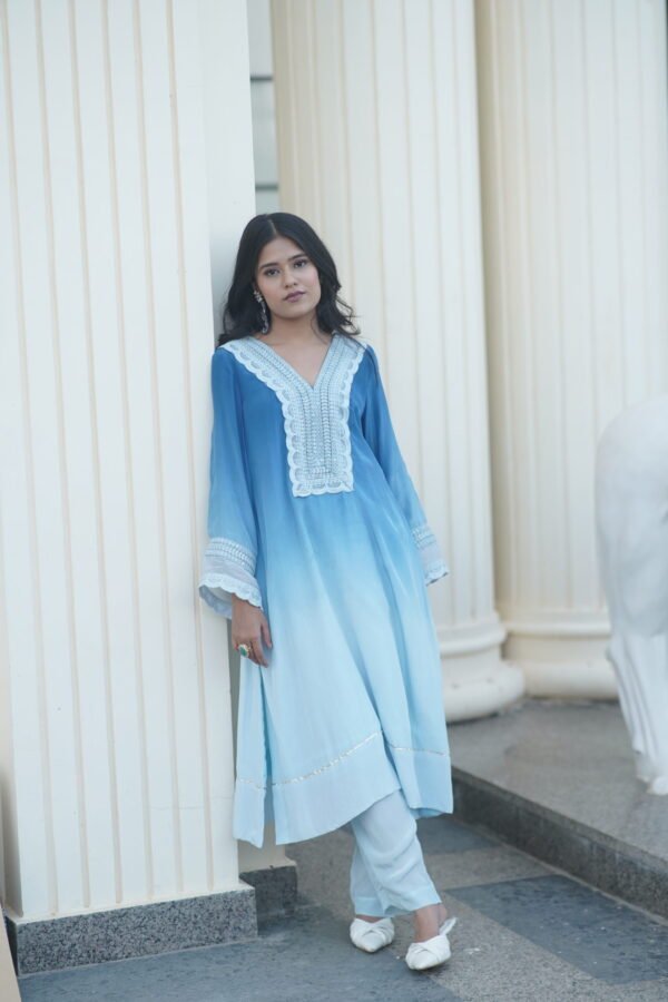 Embroidered Chiffon Blue Kurti - Image 7