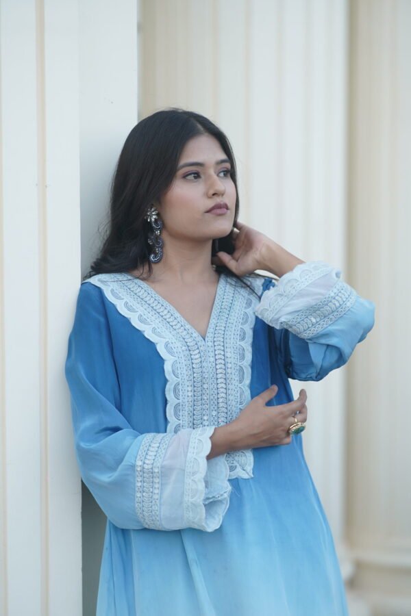 Embroidered Chiffon Blue Kurti - Image 9