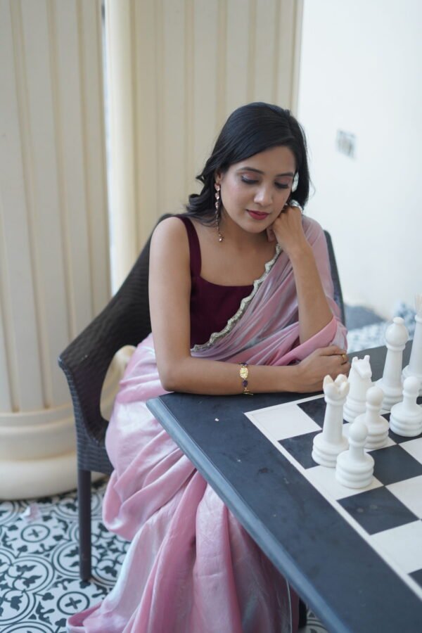Blush Light Pink Shimmer Saree - Image 5