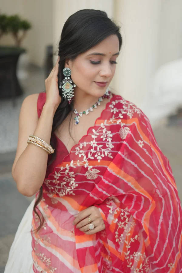 Red & White Lehenga Choli Set