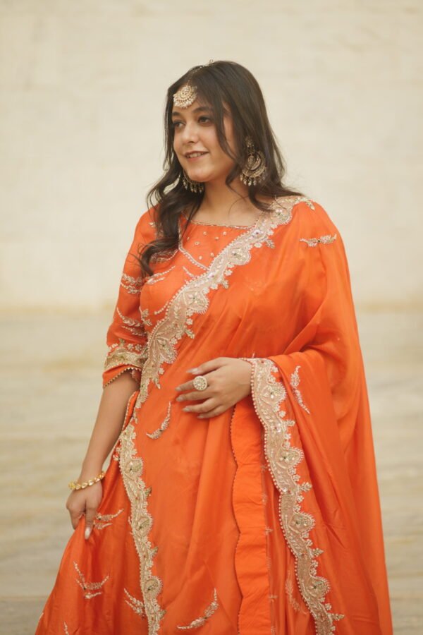 Orange Zari Zardozi Lehanga - Image 2