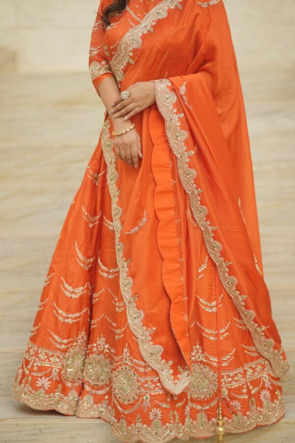 Orange Zari Zardozi Lehanga - Image 3