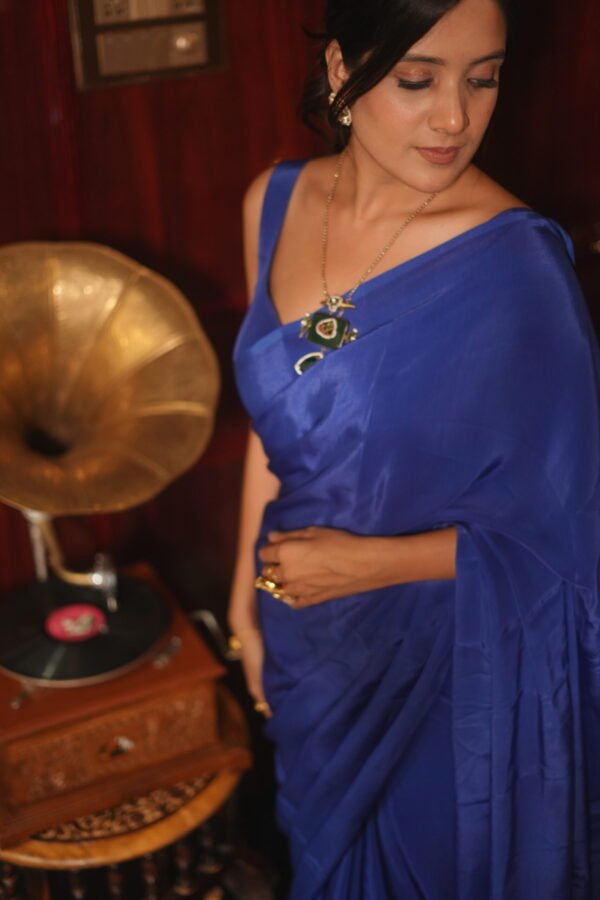 Royal Sapphire Blue Silk Saree - Image 5