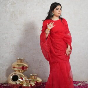 RED ORGANZA SAREE